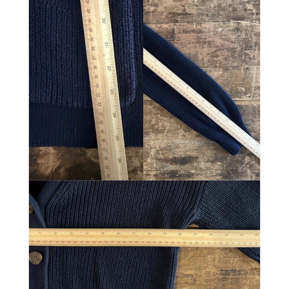 LOFT Cotton Knit Navy Blue Shaker Cardigan Sweater Button Front Large - Picture 9 of 9
